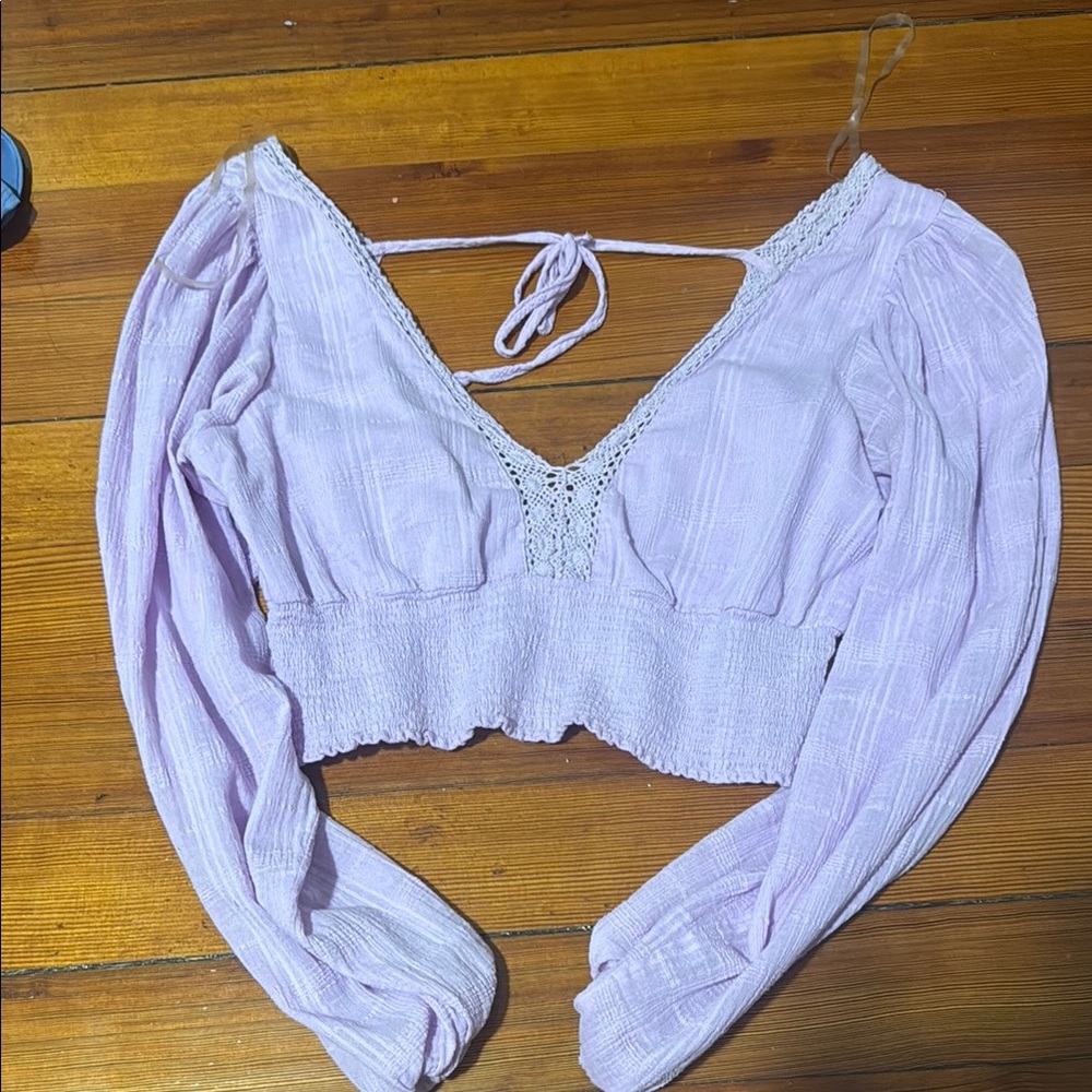 Aeropostale Purple Puff Sleeve Crop Blouse